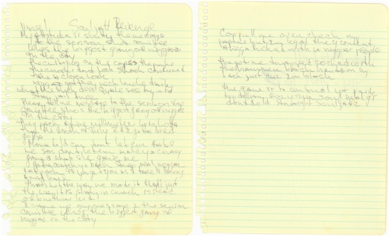 Tupac Shakur "Souljahs Revenge" Hand Written Lyrics - 2 Pages (JSA)